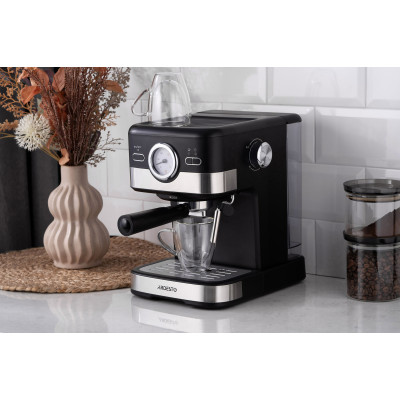 ARDESTO Кавоварка рожкова 1.5л, мелена, ручний капучинатор, чорно-сріблястий
