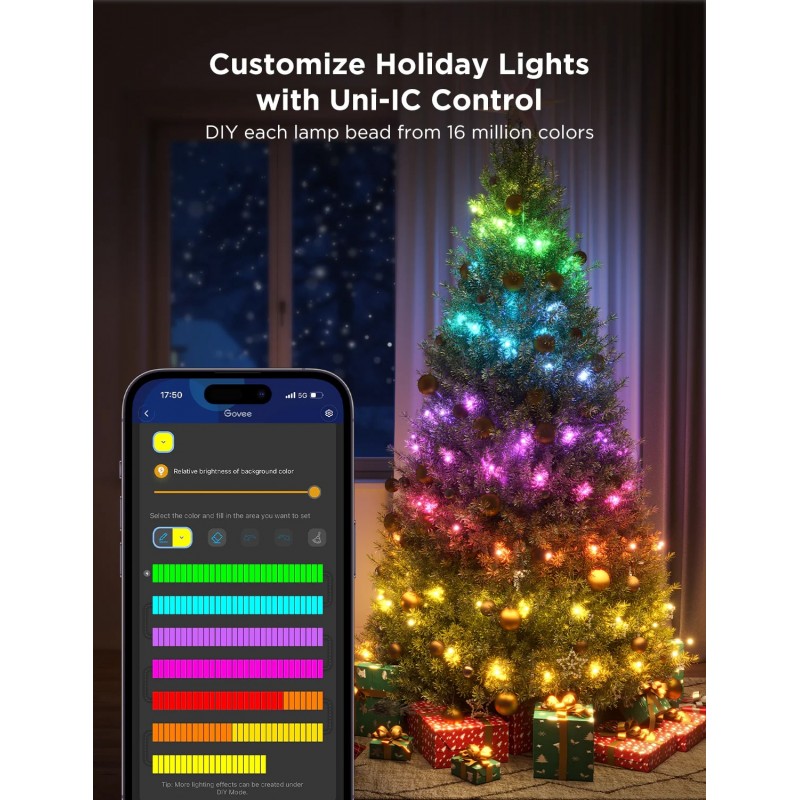 Govee Гірлянда Smart LED H70C2 Christmas Light, 200 Leds, RGBIC, IP65, 20м, кабель прозорий