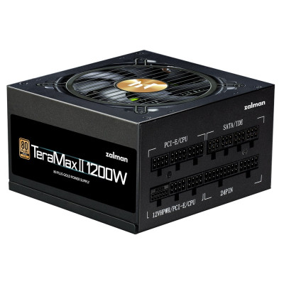 Zalman Блок живлення Teramax 2 (1200W) >90% 80+ Gold 120мм 1xMB 28pin (18+10) 2xCPU 8pin(4+4) 3xMolex 12xSATA 4xPCIe 8pin(6+2) 1x12VHPWR Fully