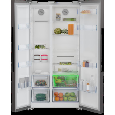 Beko Холодильник SBS, 179x91x71, xолод.відд.-368л, мороз.відд.-190л, 2дв., E, NF, дисплей, нерж