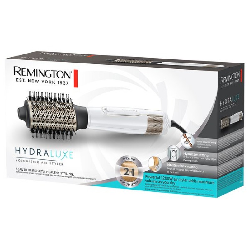 Remington Фен-щітка HydraLuxe, 1200Вт, 3 режими, іонізація, хол. обдув, кераміка, білий