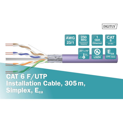 Digitus CAT 6 F-UTP, 305m, AWG 23/1, LSZH-1, фіолетовий Digitus CAT 6 F-UTP, 305m, AWG 23/1, LSZH-1, фіолетовий