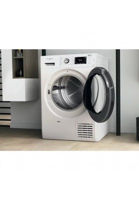 Whirlpool Сушильна машина тепловий насос, 9кг, A++, 65см, дисплей, люк чорний, білий