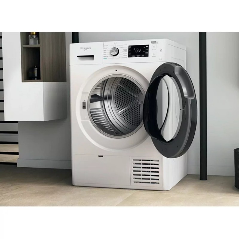 Whirlpool Сушильна машина тепловий насос, 9кг, A++, 65см, дисплей, люк чорний, білий