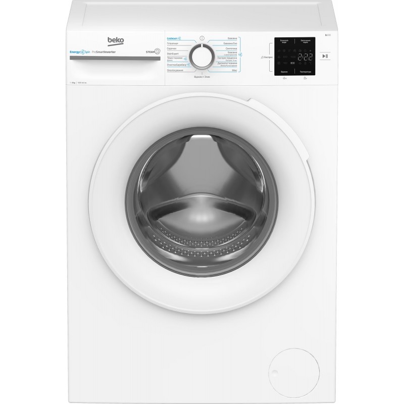 Beko Пральна машина фронтальна, 8кг, 1000, A+++ (-10%), 55см, дисплей, інвертор, ПАР, білий