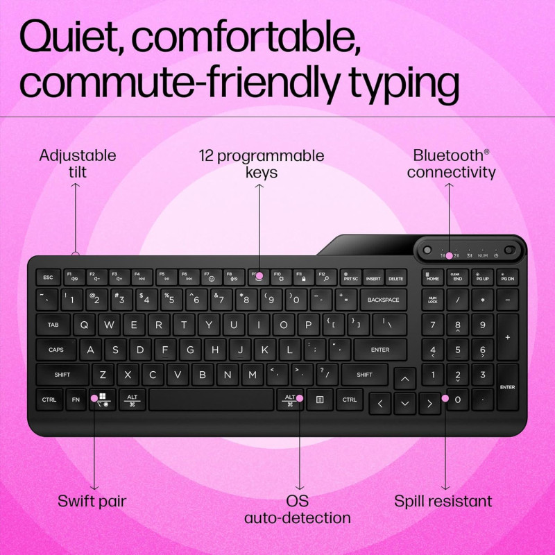 HP Клавіатура мембранна HP 460 Multi-Device key, BT, EN/UK, чорний