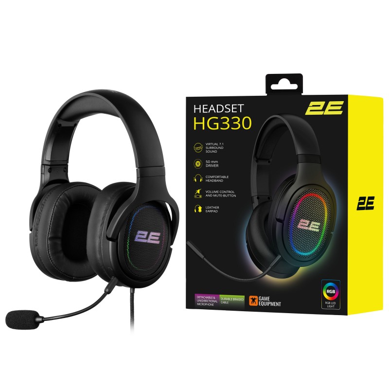 2E Gaming Гарнітура ігрова HG330, 7.1, USB-A, RGB, 2м, чорний