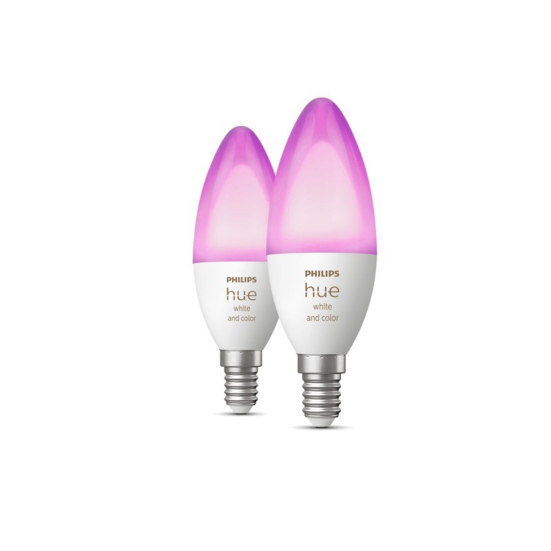 Philips Hue Лампа розумна E14, 5.3W(40Вт), 2000K-6500K, RGB, ZigBee, Bluetooth, димування, 2шт