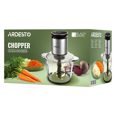 ARDESTO Подрібнювач Ardesto, 800Вт, чаша 3000мл, скло, корпус-нерж. сталь, чорний
