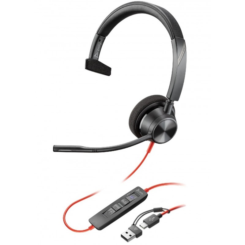 Poly Гарнітура комп'ютерна моно On-ear Blackwire 3310-M, USB-A, USB-C, односпрямований, Microsoft Teams, чорний