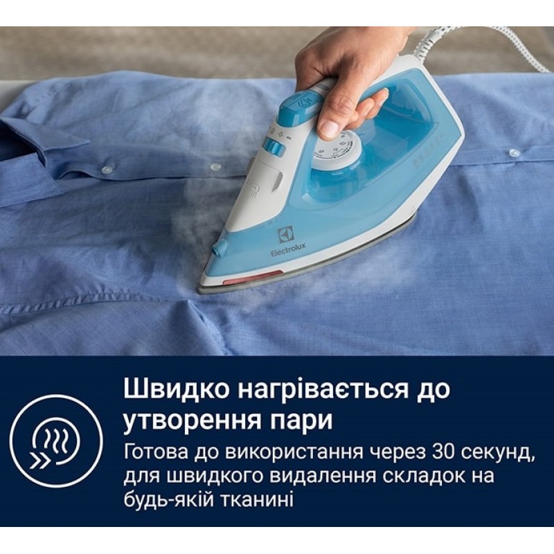 Electrolux Праска, 2300Вт, 250мл, паровий удар 110гр, керам. підошва, синьо-білий