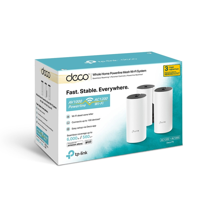 TP-Link Маршрутизатор DECO P9 3PK AC1200+AC1000 2xGE LAN/WAN Powerline MESH