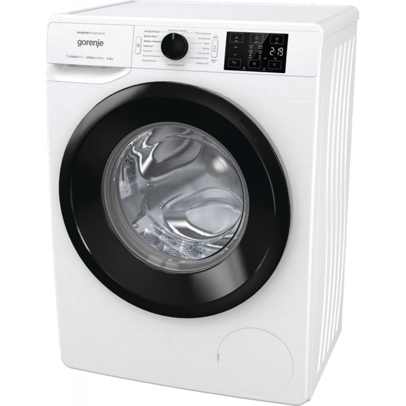 Gorenje Пральна машина фронтальна, 8кг, 1400, A+++, 46,5см, дисплей, пара, інвертор, білий