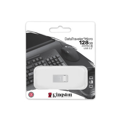 Kingston Накопичувач 128GB USB 3.2 Gen1 DT Micro R200MB/s Metal