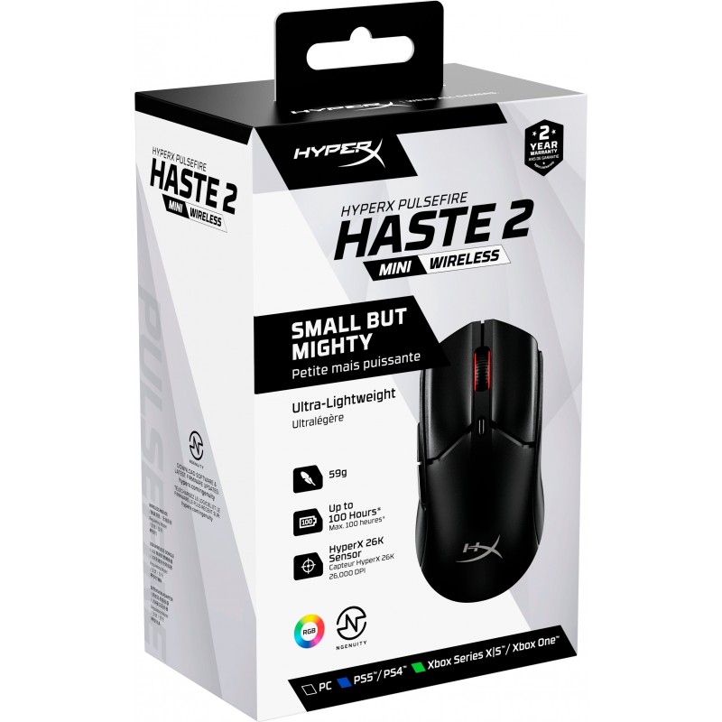 HyperX Миша Pulsefire Haste 2 mini, RGB, USB-A/WL/BT, чорний