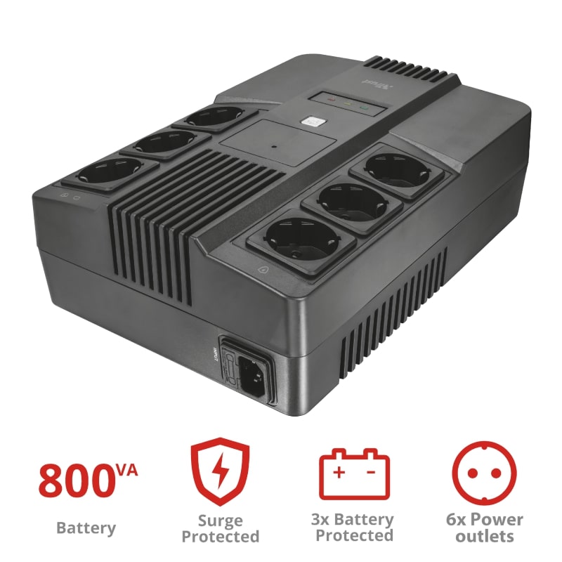 Trust Джерело безперебійного живлення Maxxon 800VA UPS with 6 standard wall power outlets BLACK