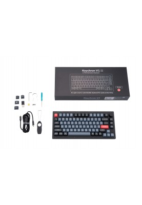 Keychron Клавіатура механічна V1 84Key, Gateron G PRO Blue, USB-A, Hot-Swap, QMK, Knob, EN/UKR, RGB, Frosted Black