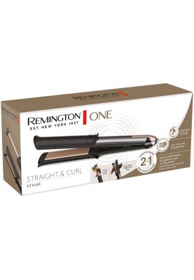 Remington Випрямляч 2в1 ONE STRAIGHT & CURL, 2в1 випрямляч та плойка, темп.режимов-5, 150-230С, кейс та рукавичка в комплекті, кераміка, чорний