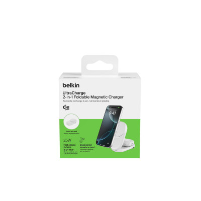 Belkin Зарядне бездротовий пристрій Belkin UltraCharge 2-in-1 Foldable Magnetic Charging 25Вт, білий Belkin Зарядне бездротовий пристрій Belkin UltraCharge 2-in-1 Foldable Magnetic Charging 25Вт, білий