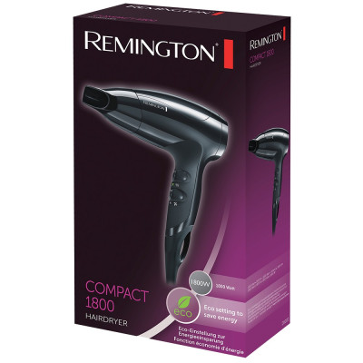 Remington Фен дорожній Compact, 1800Вт, 3 режими, еко режим , чорний