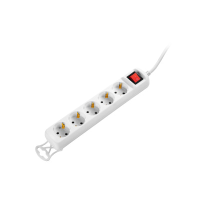 2E Мережевий подовжувач 5XSchuko з вимикачем, 3G*1.5мм, 5м, white