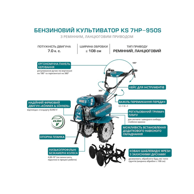 Könner & Söhnen Культиватор бензиновий KS 7HP-950S, 7к.с, 80кг