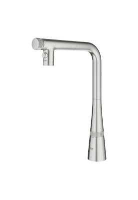 Grohe Змішувач для кухні Scala, довж.виливу - 200мм, поворотний, витяжний, вентиль + кнопка, супер сталь