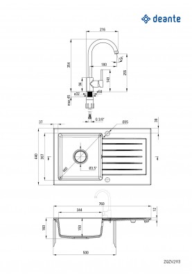 Deante Набір для кухні Zorba, гранітна мийка ZQZ_7113 + зміш. BEN_762M, пісок