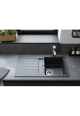 Hansgrohe Мийка кухонна S52, граніт, прямокутник, з крилом, 840х480х190мм, чаша - 2, накладна, S520-F345, чорний графіт