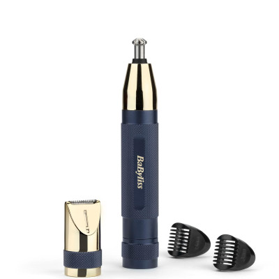 BaByliss Тримір для брів, вусів, носа та вух, 1хАА, насадок-3, чохол, сталь, синій