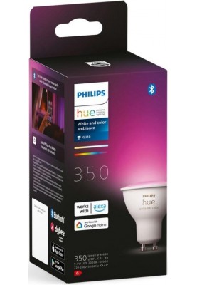 Philips Hue Лампа розумна GU10, 5.7W(50Вт), 2000K-6500K, RGB, ZigBee, Bluetooth, димування