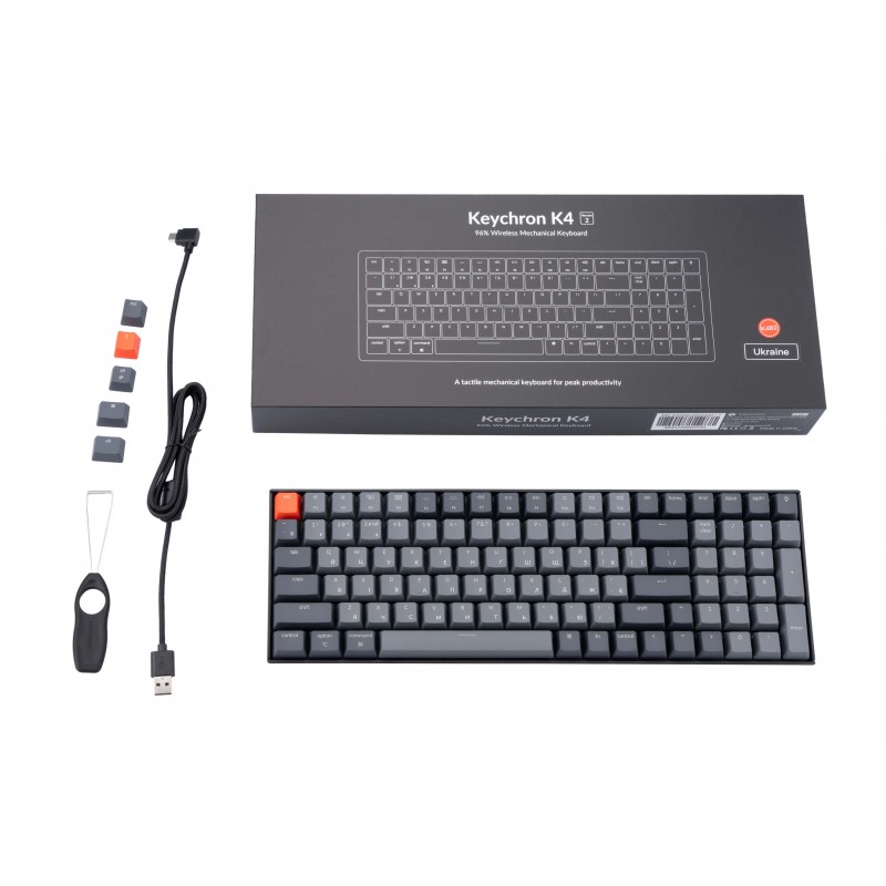 Keychron Клавіатура механічна K4 100Key, Gateron G PRO Brown, BT/USB-A, EN/UKR, RGB, Чорний