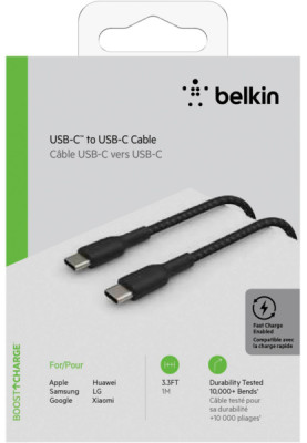 Belkin Кабель USB-C > USB-C заряджання/синхронізації 1м, 60Вт, Type-C, плетен, чорний