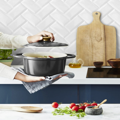 Tefal Кастрюля Tefal Air, з кришкою, 3.1л, алюміній, чорний Tefal Кастрюля Tefal Air, з кришкою, 3.1л, алюміній, чорний