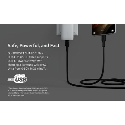 Belkin Кабель USB-С - USB-C силіконовий, з кліпсою, 2м, чорний
