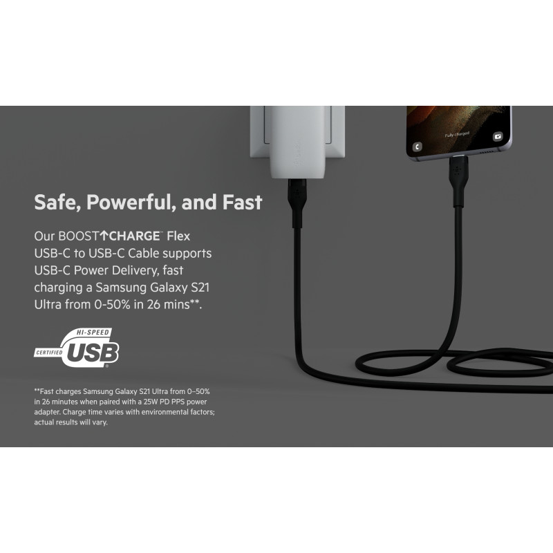 Belkin Кабель USB-С - USB-C силіконовий, з кліпсою, 2м, чорний