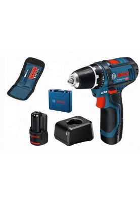 Bosch Шурупокрут-дриль акумуляторний GSR 12V-15 12В 2х2А/рік 15-30Нм 0-400/400-1300об.хв 1кг набір 10 біт кейс