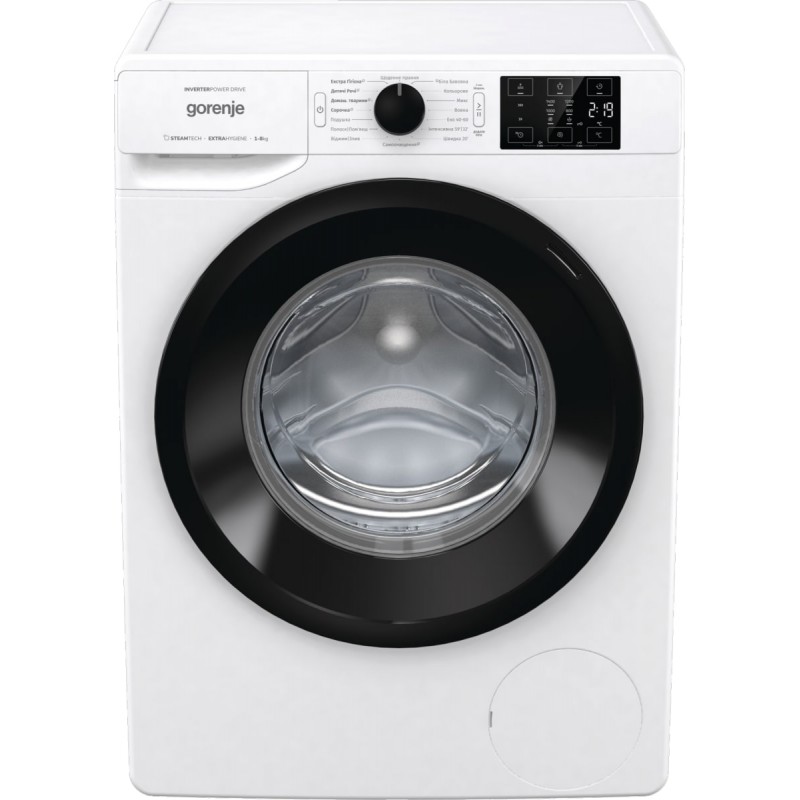 Gorenje Пральна машина фронтальна, 8кг, 1400, A+++, 46,5см, дисплей, пара, інвертор, білий