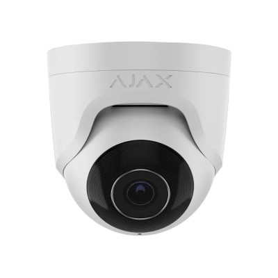 Ajax IP-Камера дротова TurretCam, 5мп, 4мм, Poe, True WDR, IP 65, ІЧ 35м, аудіо, кут огляду 75°до 85°, купольна, біла