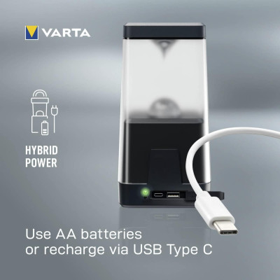 VARTA Ліхтар кемпінговий Ambiance L30RH з гібридною системою живлення акумулятор/батарейки, IP54, до 500 люмен, до 370 годин роботи, 3хАА