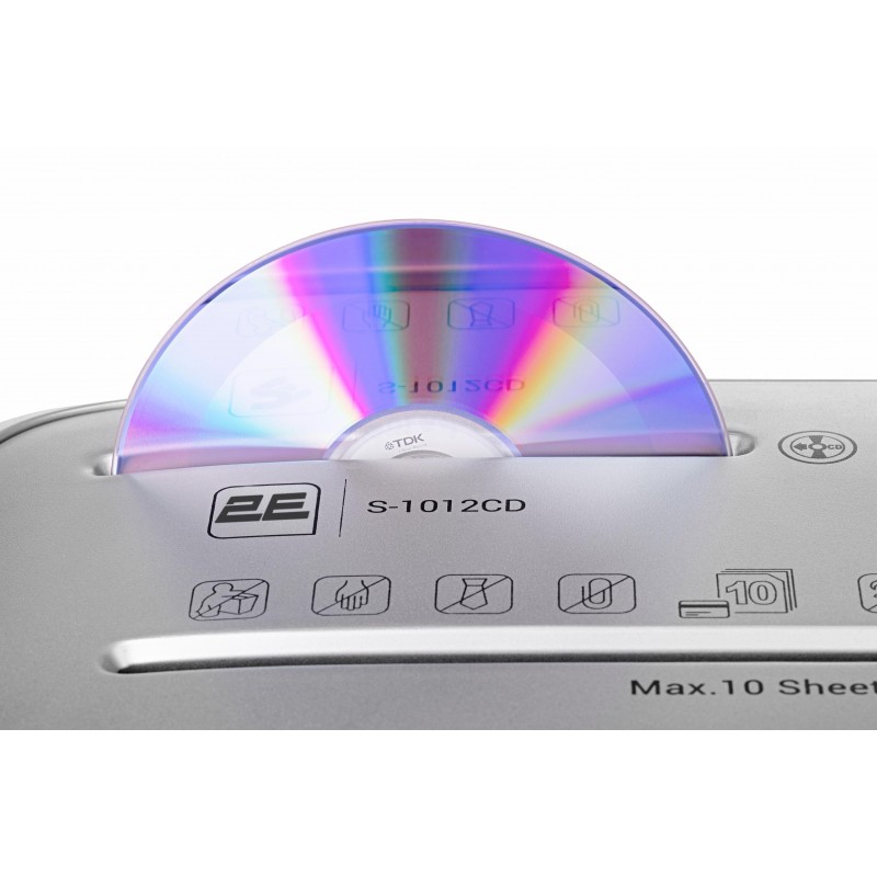 2E Знищувач документів S-1012CD до 10 аркушів, перехресна різка 4x35 мм, 21л + різка CD