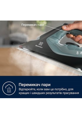 Electrolux Утюг, 2600Вт, 370мл, паровий удар 230гр, алюмінієва підошва, зелено-чорний