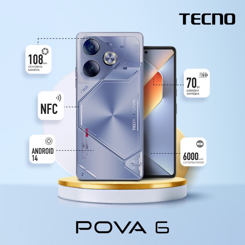 TECNO Смартфон POVA 6 (LI7) 6.78" 12/256ГБ, 2SIM, 6000мА•год, Interstellar Blue