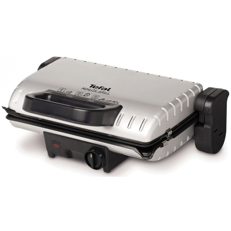 Tefal Гриль прижимний MinuteGrill 1600Вт, темп. режимів-3, з`ємні пластини, розкриття на 180°, метал