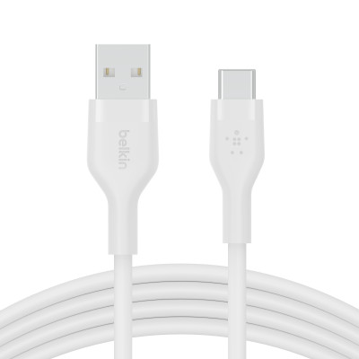 Belkin Кабель USB-A - USB-C силіконовий, з кліпсою, 2м, білий
