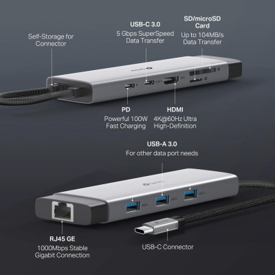 TP-Link Хаб USB UH9120C USB-C > 3xUSB3.0/1xUSB-C/xHDMI/1xRJ45/1xSD/1xmicroSD/1xPD 100Wh