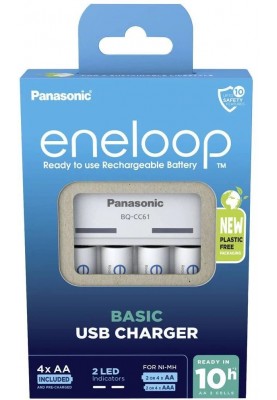 Panasonic Зарядний пристрій Basic Charger USB+ Акумулятор Eneloop NI-MH AA 2000 мАг, 4 шт.