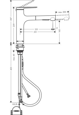 Hansgrohe Змішувач для кухні Zesis M33, довж.виливу - 231мм, витяжний, 1важіль, KM160sBoxlite, хром