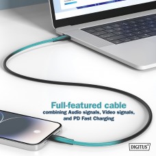 Digitus Кабель USB-C заряджання/синхронізації, 2м, USB 4.0 Gen2, 20G, 240W, 8K, силіконовий, чорний