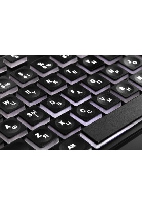2E Клавіатура мембранна KS120 104key, USB-A, EN/UK/RU, White LED, чорний